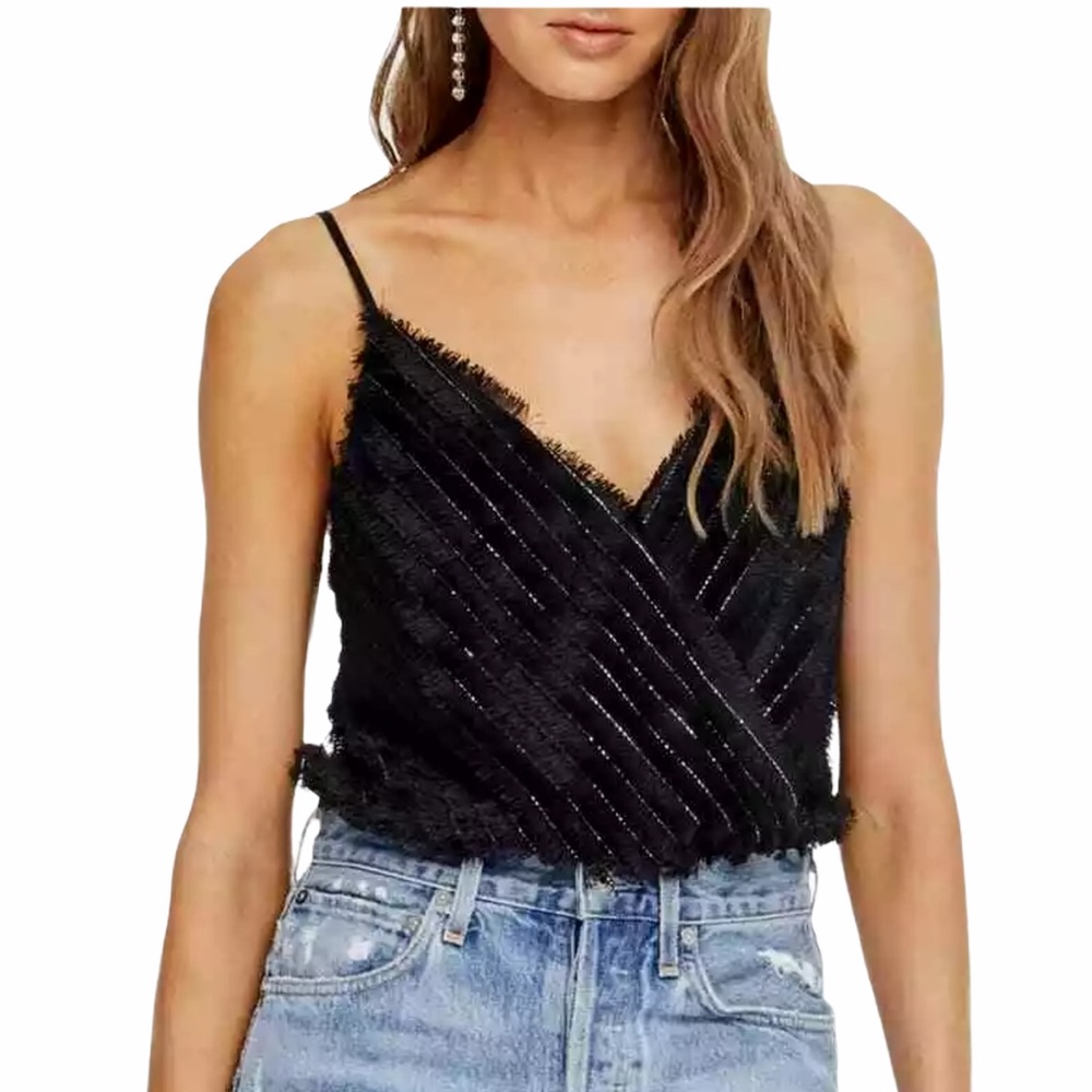 ASTR The Label Black Bodysuit Eyelash Fringe S - Picture 1 of 13